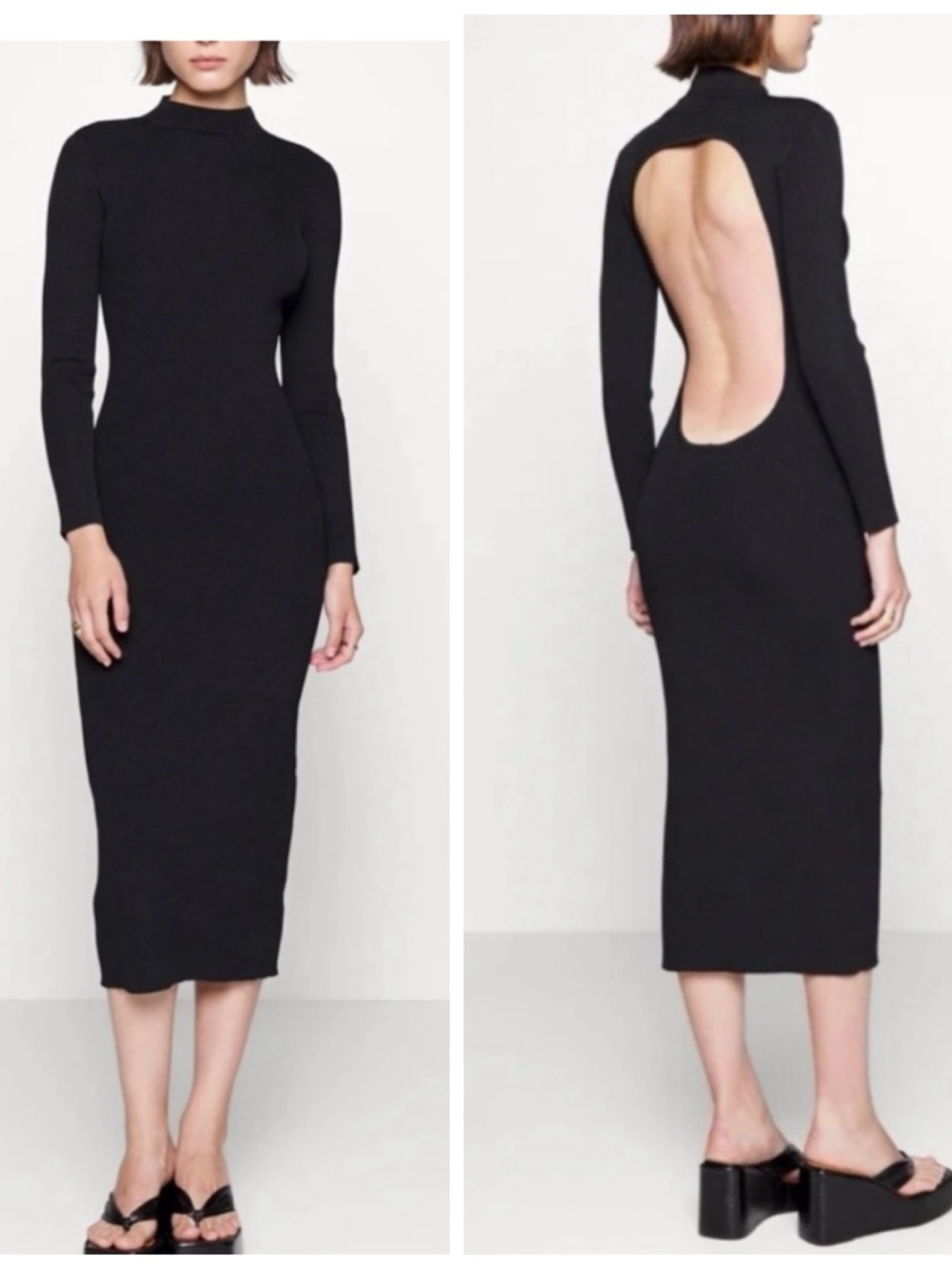 MUSIER PARIS Darc Dress Open Keyhole Back Mock Neck Ribbed Midi Minimalist 2